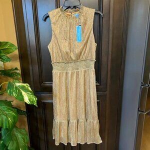 Draper James Gold Metallic Sleeveless Knit Tiered Mock Neck Midi Dress